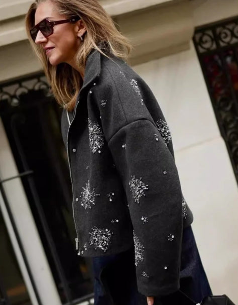 Pailettenjacke mit Stehkragen