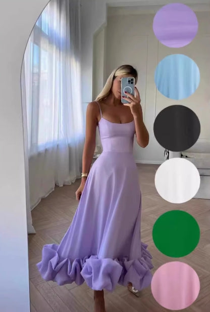 weißes Trägerkleid mit Volantsaum