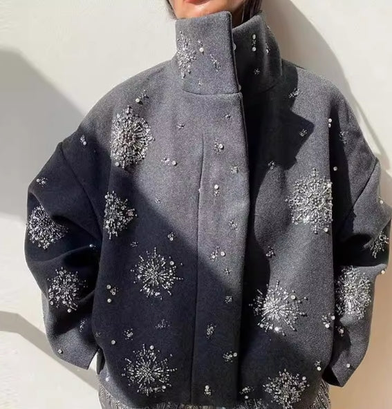 Pailettenjacke mit Stehkragen