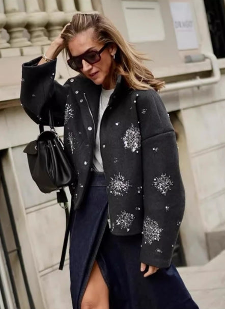 Pailettenjacke mit Stehkragen